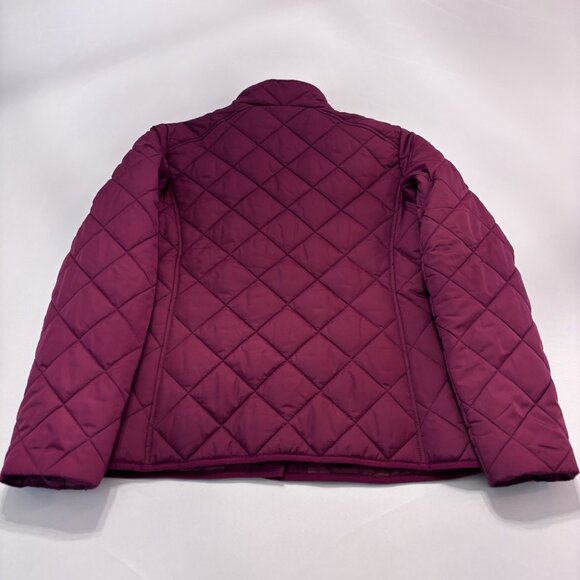 J Crew Quilted Field Jacket Women's Burgundy Maroon Red Size Medium Brass snaps - Picture 2 of 8